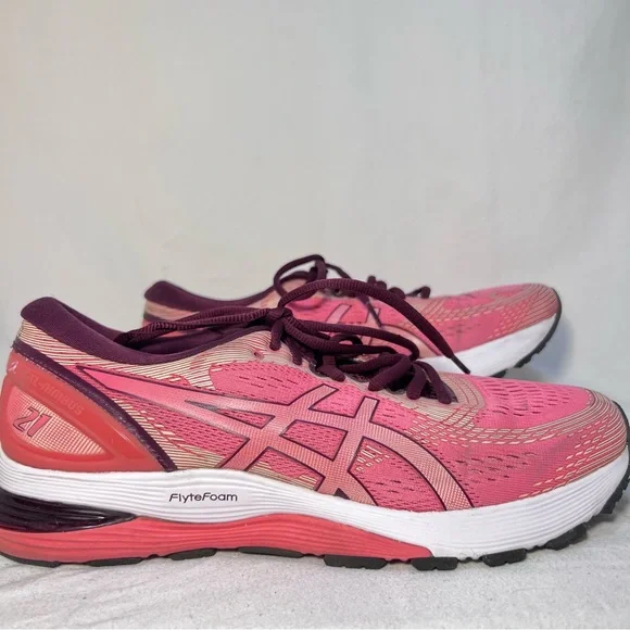 Asics Gel Nimbus 21 Nimbus Womens Size 11 Pink Flyte Foam Sneakers Running Shoes - Picture 2 of 6